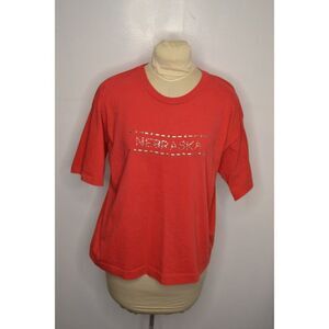 Nebraska Women's XL Red Embellished Short Sleeve T-Shirt VTG
